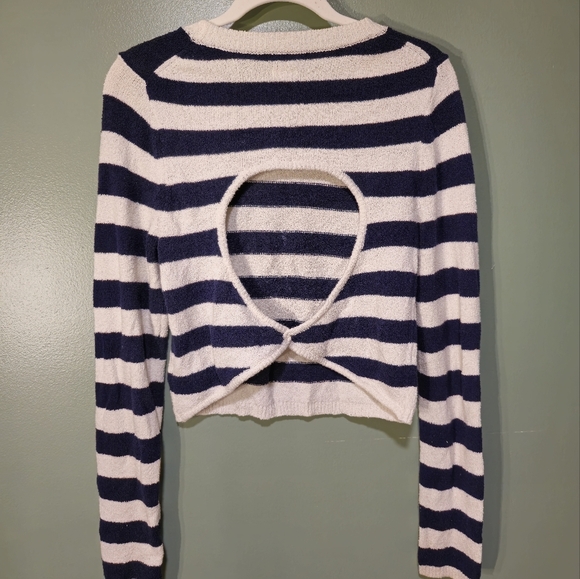 Aeire Striped Navy and White Sweater with open back - Picture 8 of 10